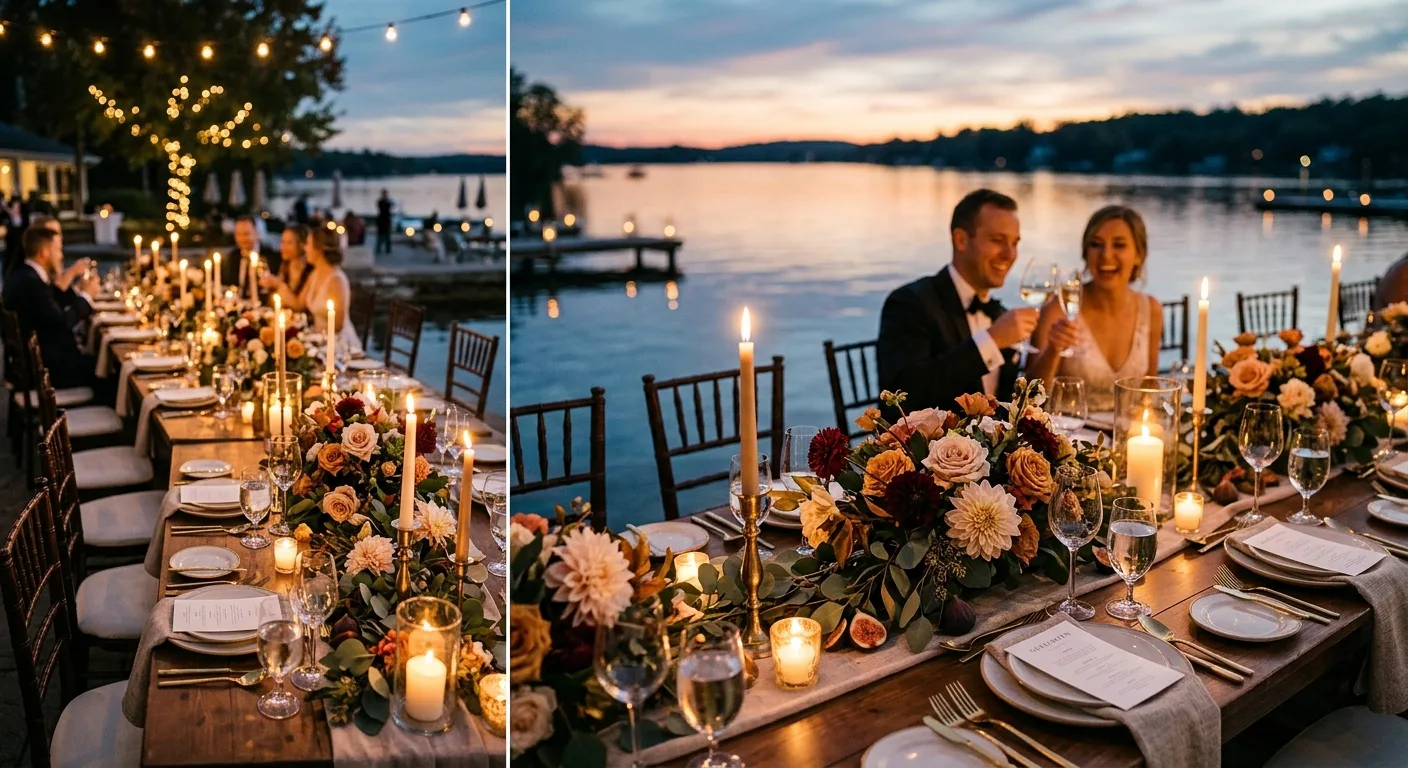 Gedekte feesttafel voor een bruiloft aan het water
